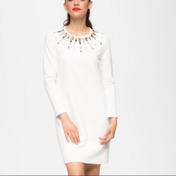 Long Sleeve Cream Shift Dress